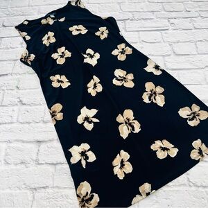 Tommy Hilfiger Floral Midi Dress Black Cream Size 10 Sleeveless Fitted Sheath